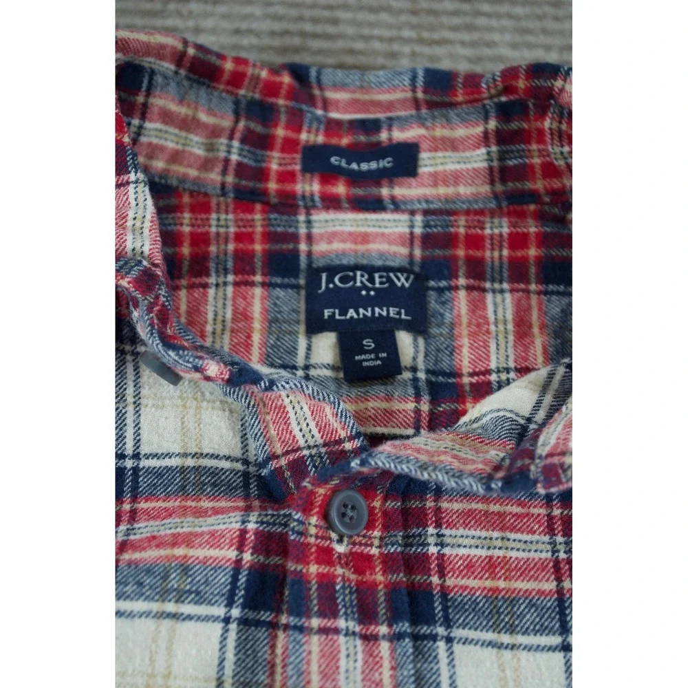 J.Crew Men's Small Red Navy Plaid Flannel Button Up Shirt